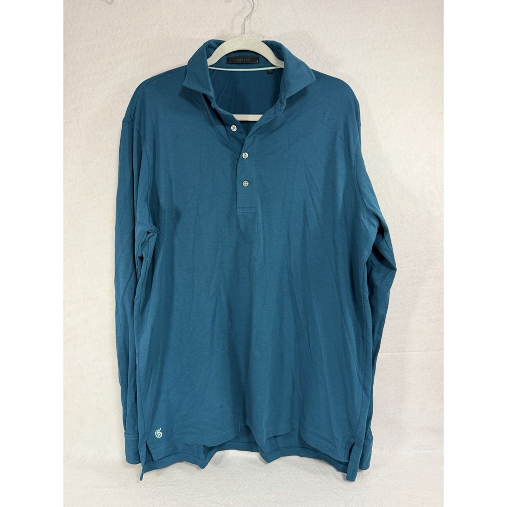 Greyson Clothiers Mens Long Sleeve Golf Polo Shirt Teal Blue Stretch, Size Large